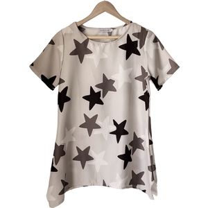 Misslook Asymmetrical Boxy Textured Tunic Top Short Sleeve Shirt L Stars